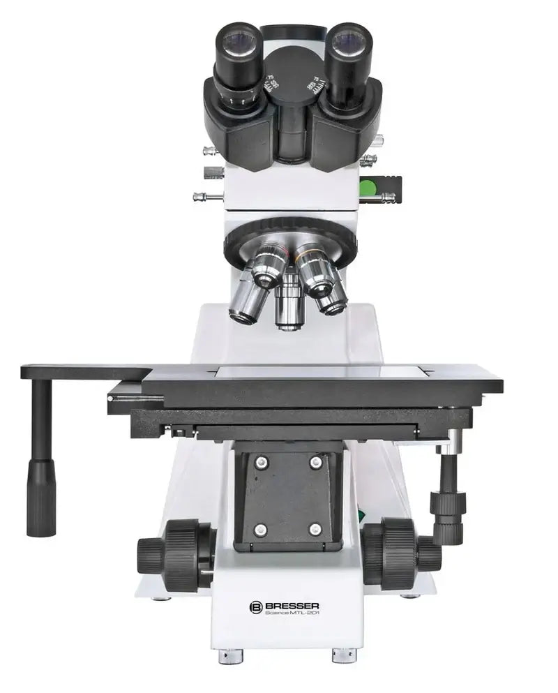Microscope with Bresser branding on a white background