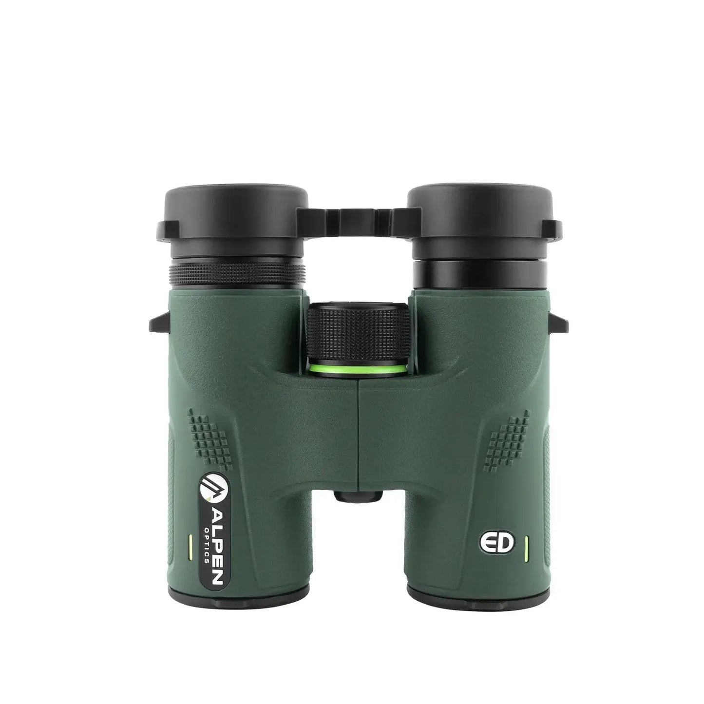 Alpen Chisos 6.5x32 ED Binoculars top view with lens covers on.
