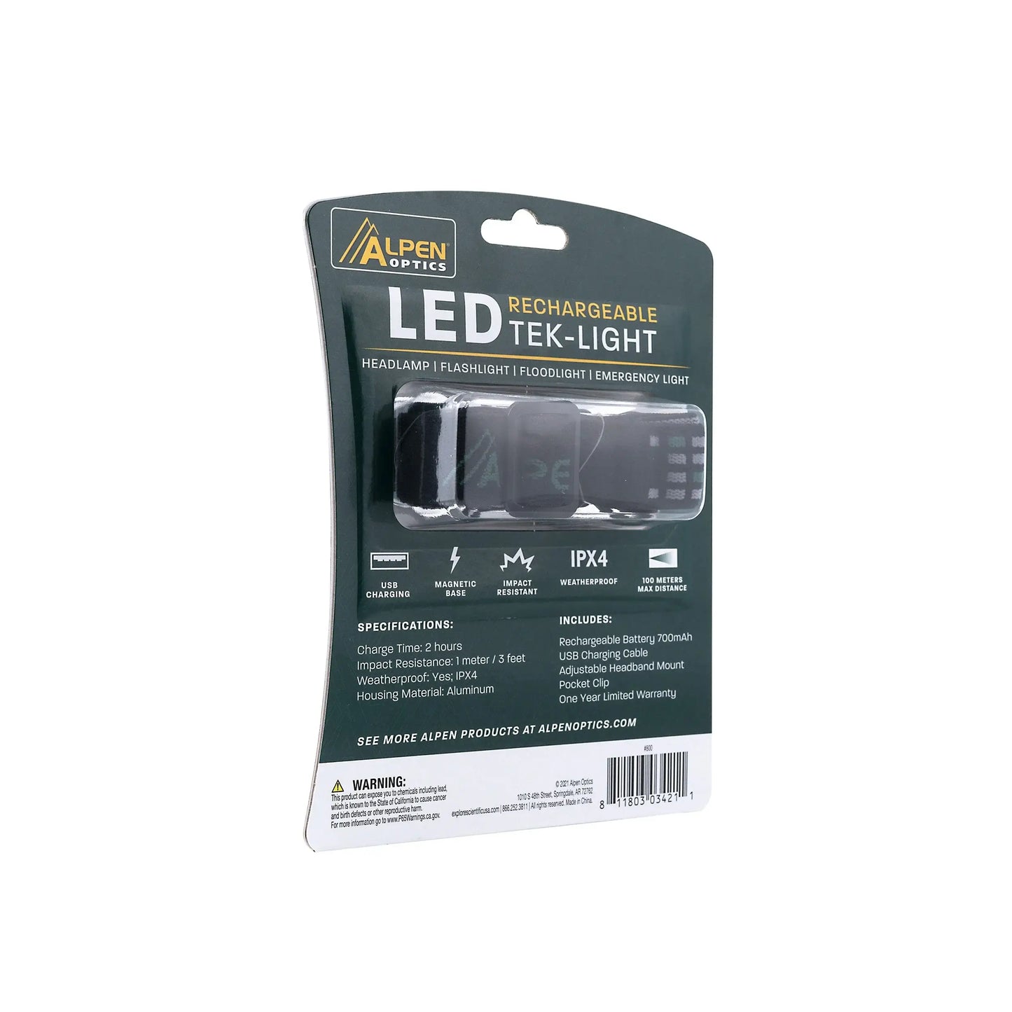 Alpen LED Rechargeable Tek-Light Headlamp in retail packaging 4.