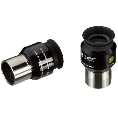 Two telescope eyepieces with metallic and black finishes on a white background