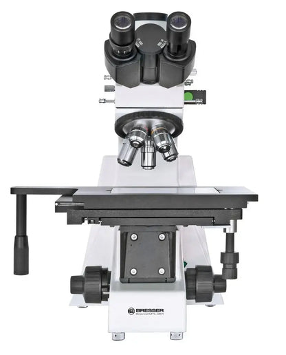 Microscope with Bresser branding on a white background