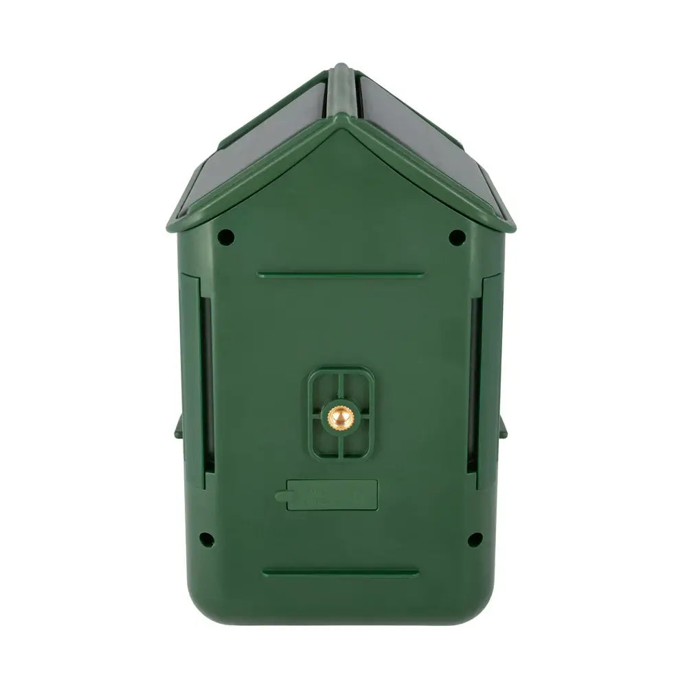 Rear view of the birdfeeder and solar panels on a white background.