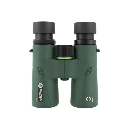 Alpen Chisos 10x42 ED Binoculars top view focus expanded. 