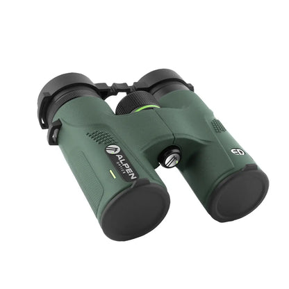 Alpen Chisos 6.5x32 ED Binoculars front right view with lens covers. 