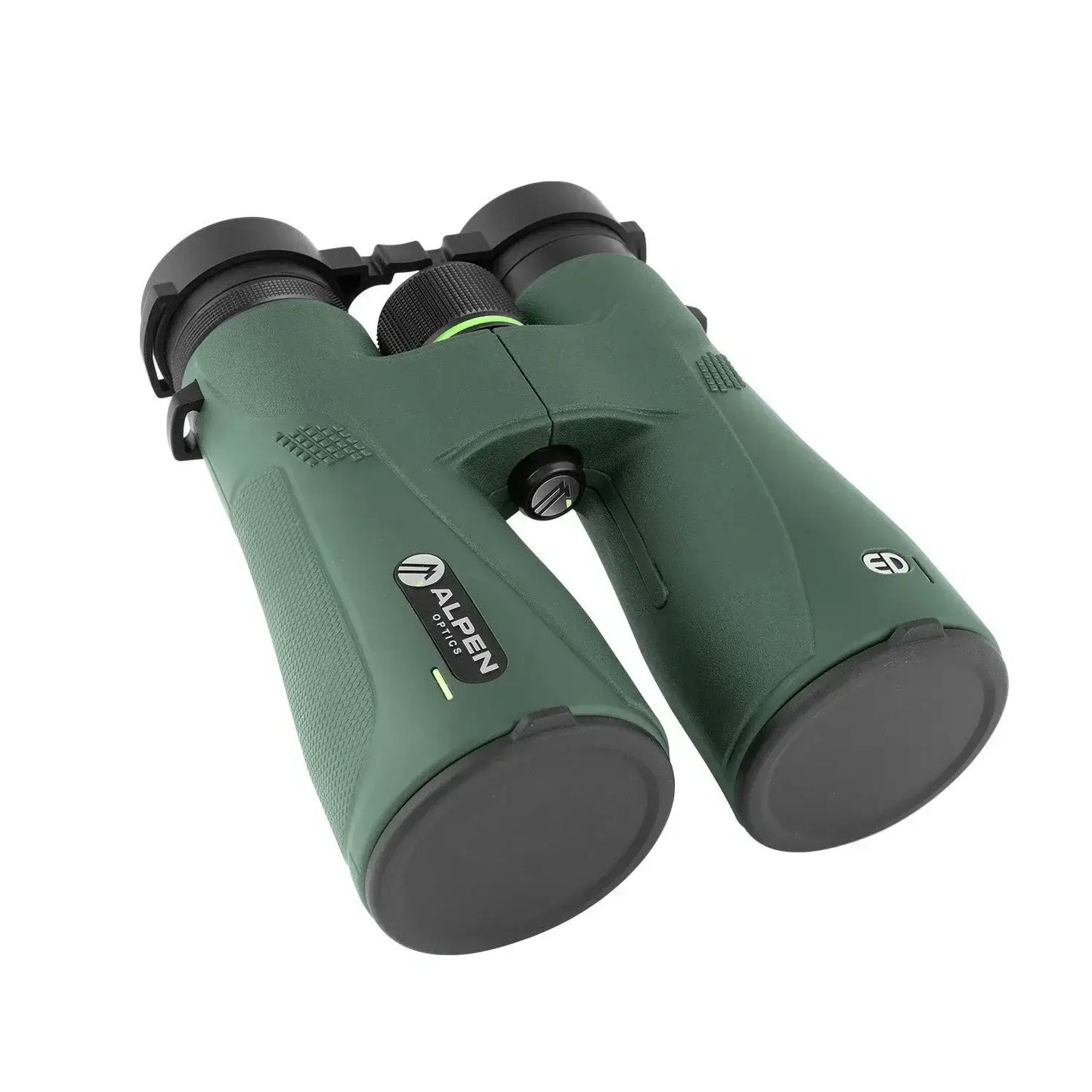 Alpen Chisos 12x50 ED Binoculars top right view with lens covers on. 