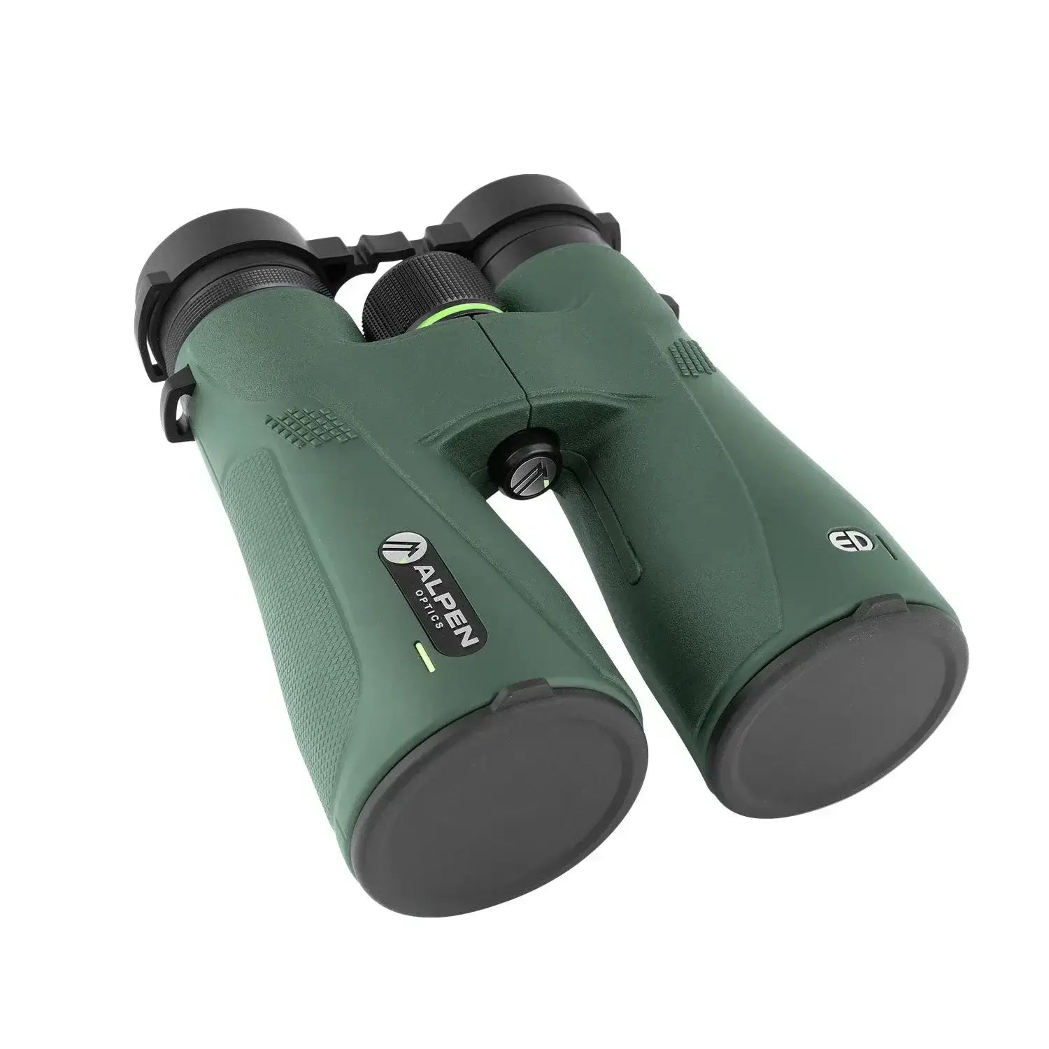 Alpen Chisos 12x50 ED Binoculars top right view with lens covers on. 
