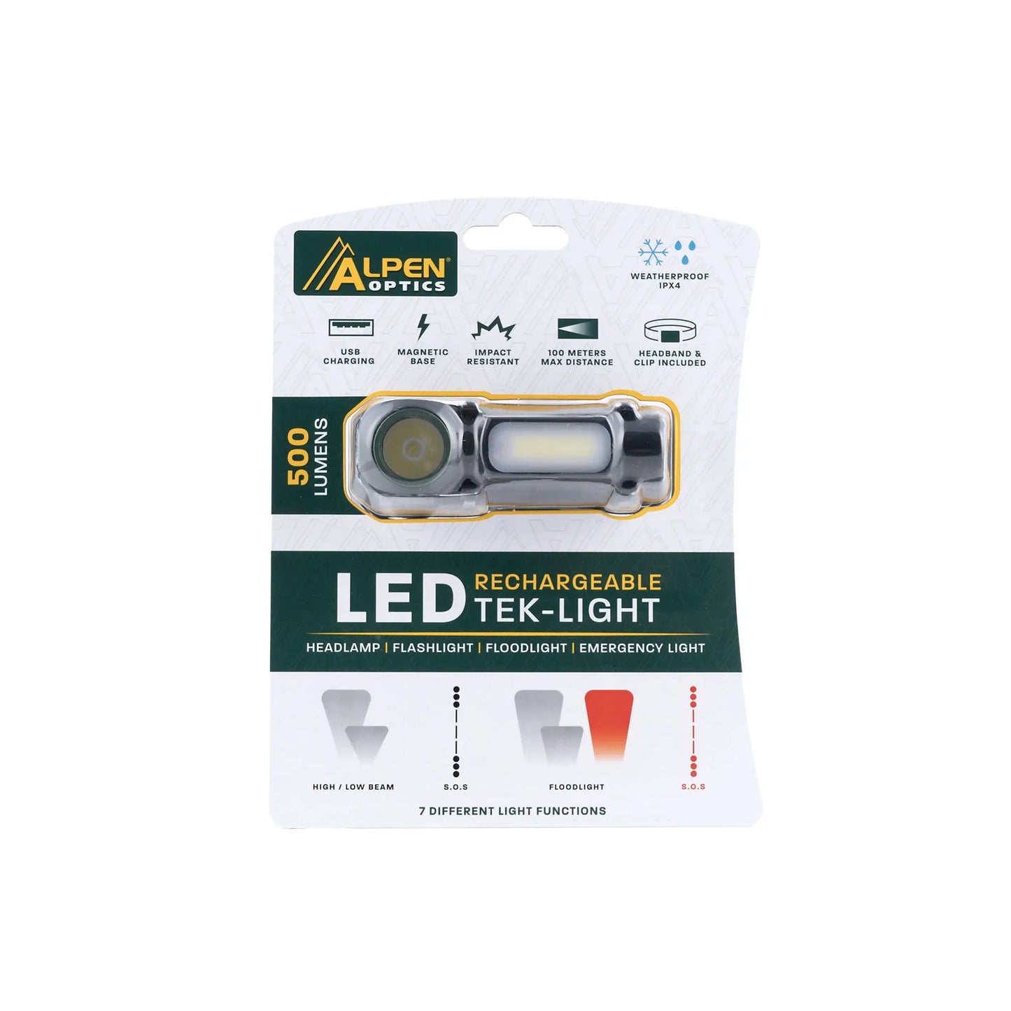 Holiday Outdoor Trekking Bundle by Alpen Optics (Trekking Poles & Tek-Light) LED Rechargeable Tek-Light packaging