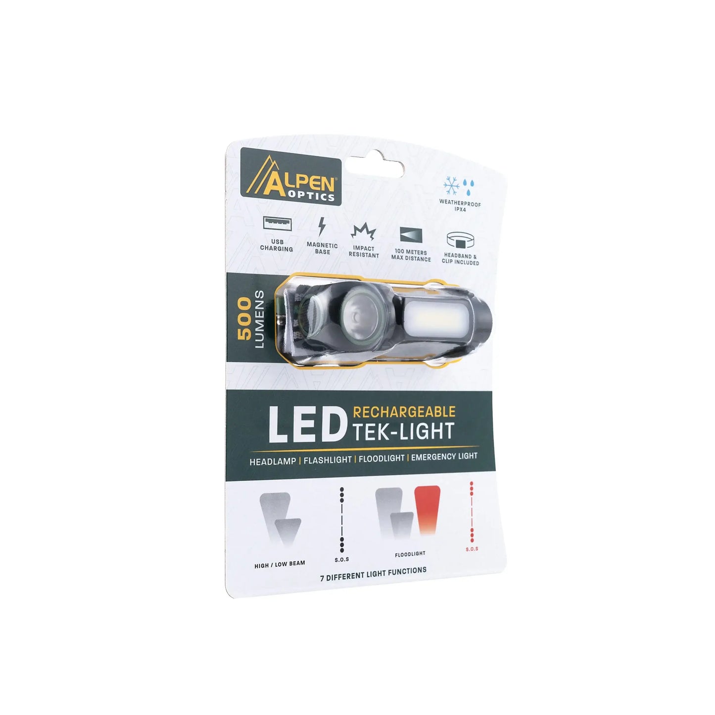 Alpen LED Rechargeable Tek-Light Headlamp in retail packaging 3. 