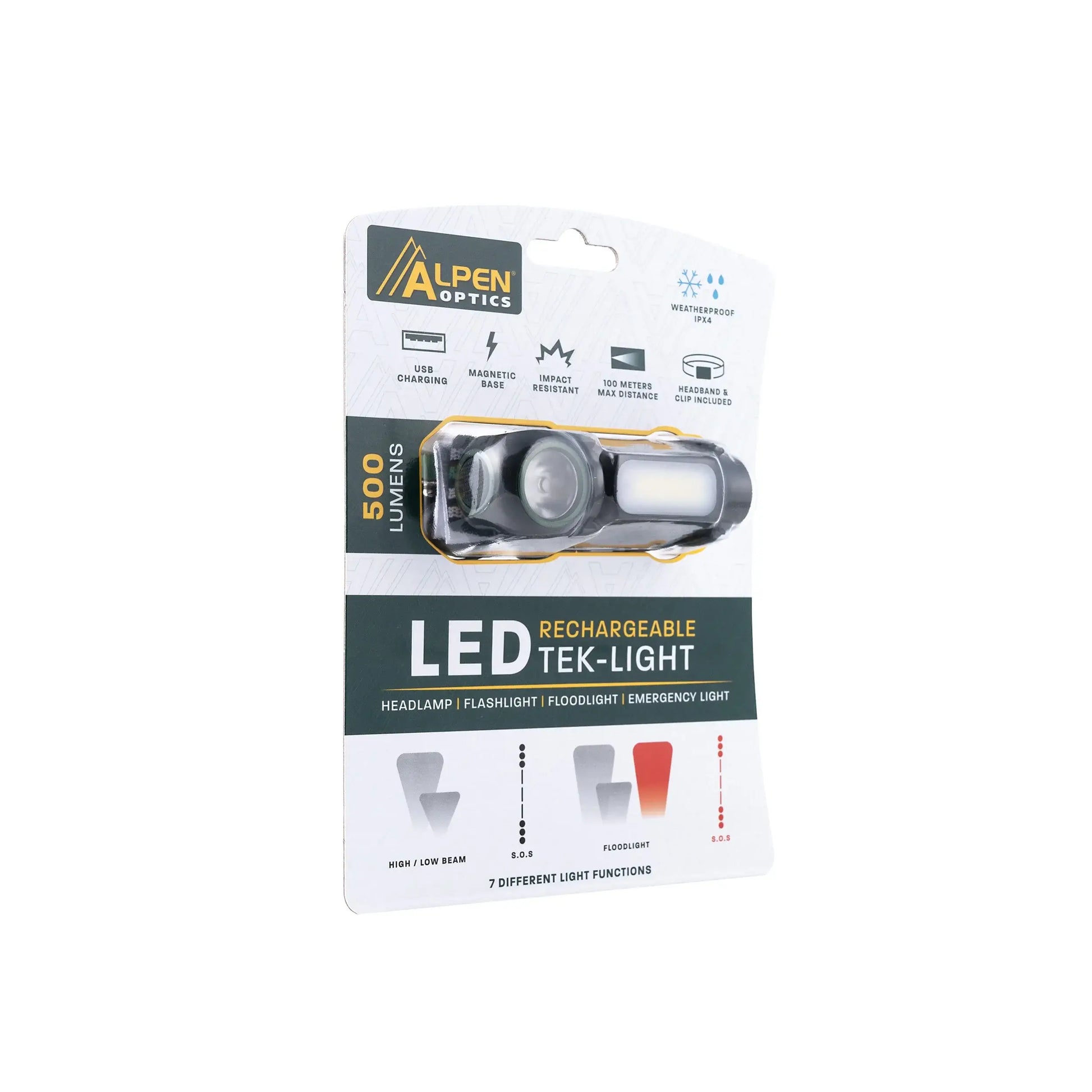 Alpen LED Rechargeable Tek-Light Headlamp in retail packaging 3. 