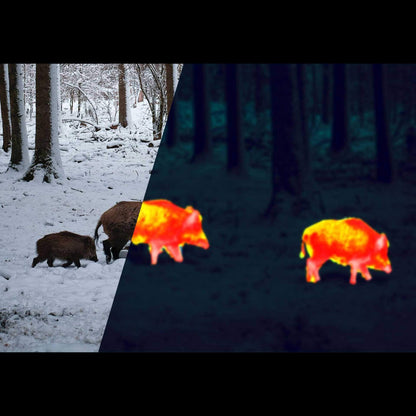 Alpen Apex Thermal Monocular 35mm night vision with heat signature activated example.