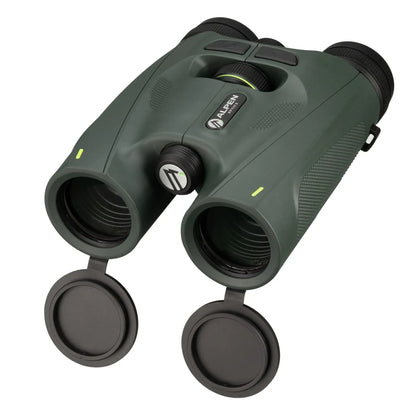 Green binoculars with a brand logo on a white background