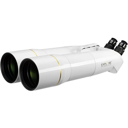 White telescope with dual eyepieces on a white background