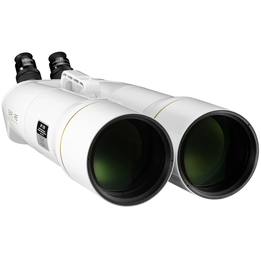 White telescope with black lenses on a white background