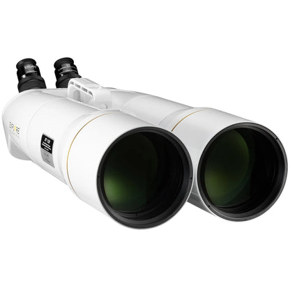 White telescope with black lenses on a white background