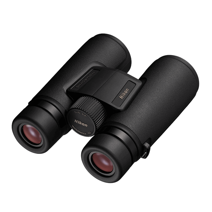 Back right view of Nikon Monarch M5 Binoculars on a white background.