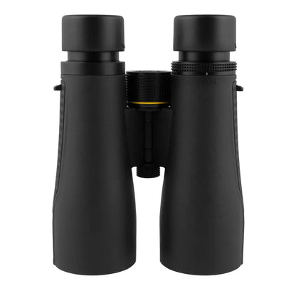 Black binoculars on a white background with eyecups extended.
