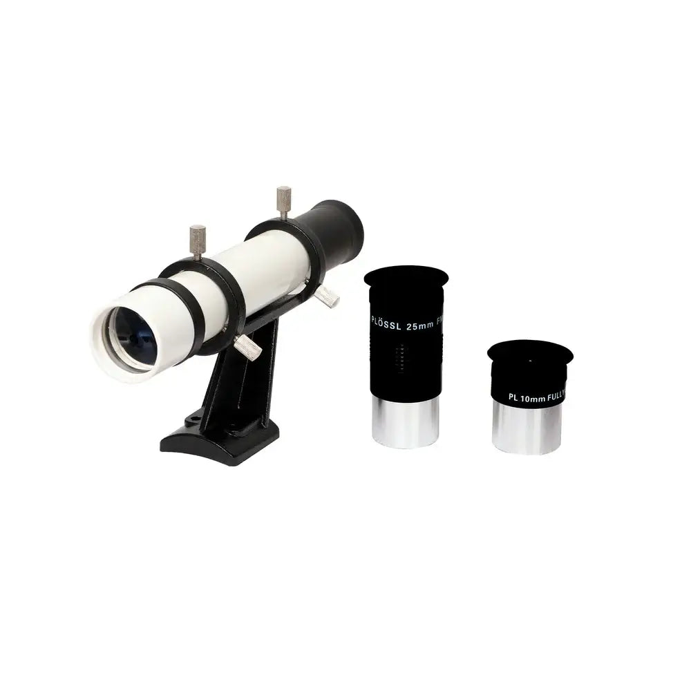 Telescope viewfinder with three eyepieces on a white background