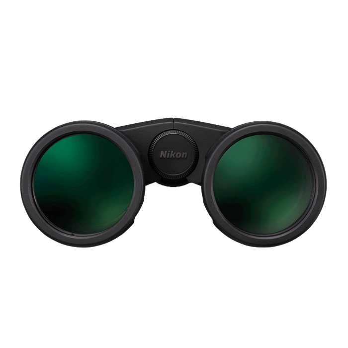 Front View view of Nikon Monarch M5 Binoculars on a white background.