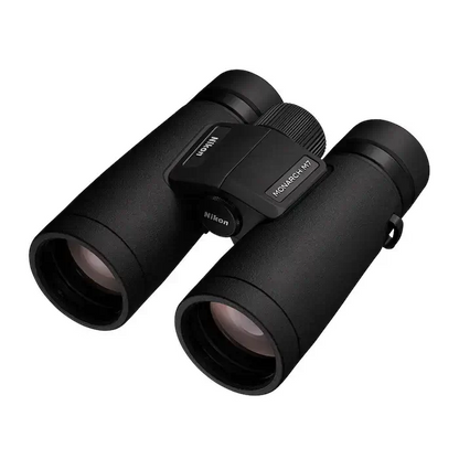 Front Left view of the Nikon Monarch M7 Binoculars on a white background.