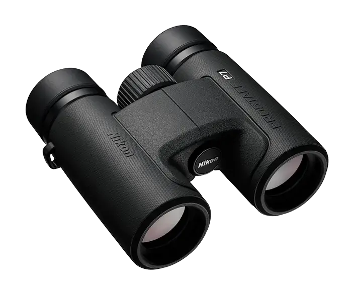 Nikon Prostaff P7 Binoculars Product photo of the front left side on a white background.