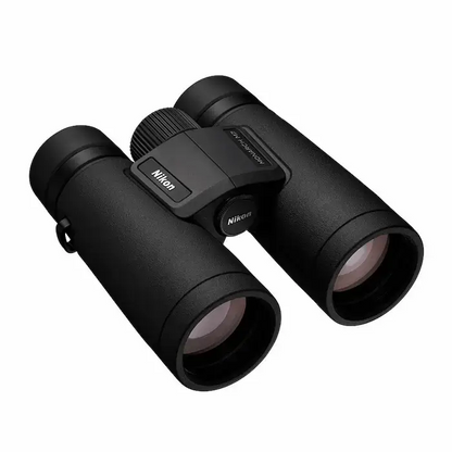 Front Right view of the Nikon Monarch M7 Binoculars on a white background.
