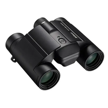 Black binoculars on a white background