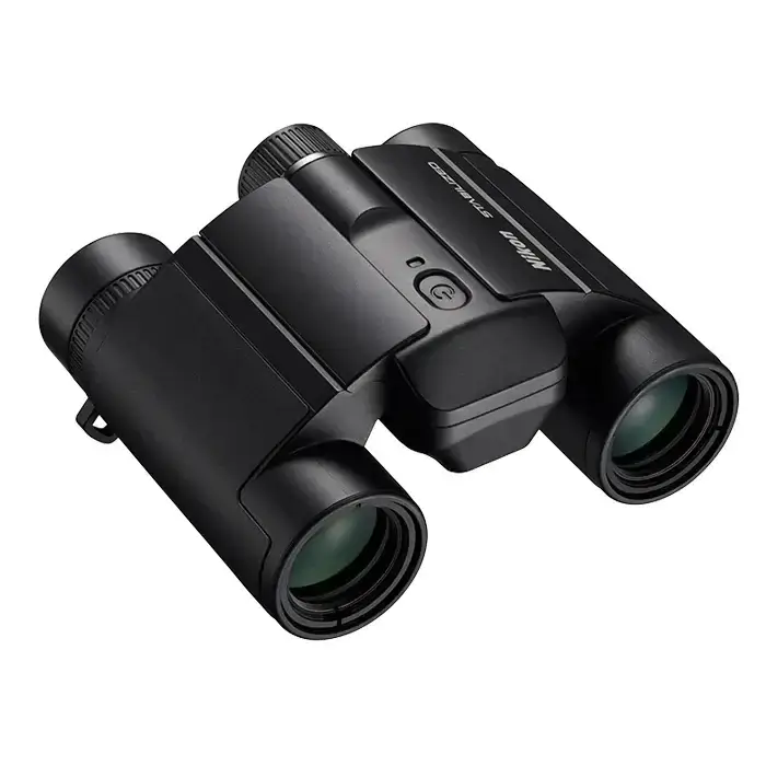 Black binoculars on a white background