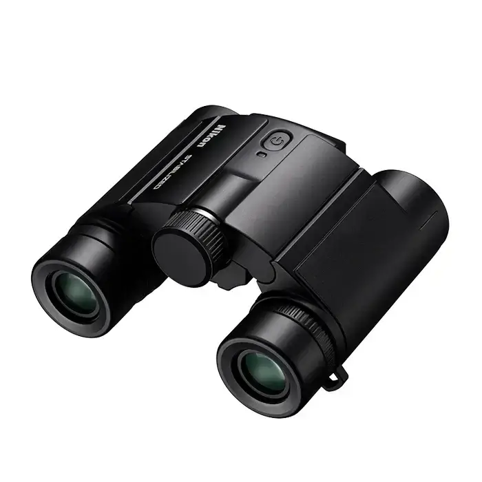 Black binoculars on a white background