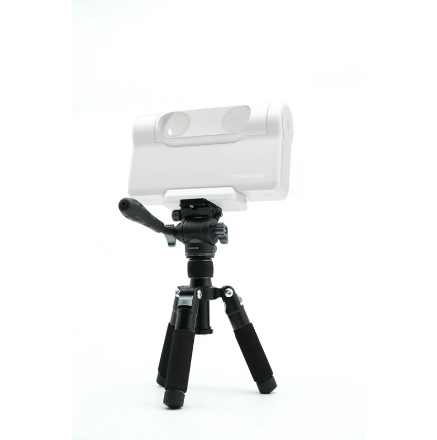 DWARF Telescope with a white case on a black tripod against a white background