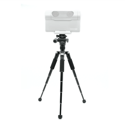 Black tripod with telescope holder on a white background