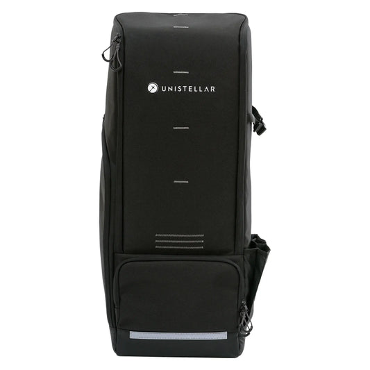 Black backpack with Unistellar logo on a white background