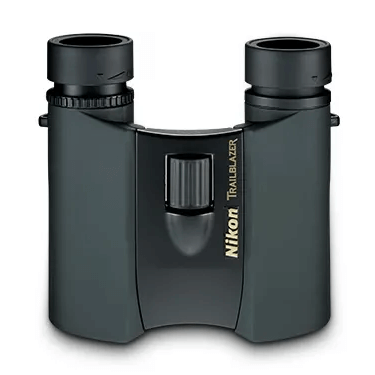 Black Nikon Trailblazer binoculars on a white background